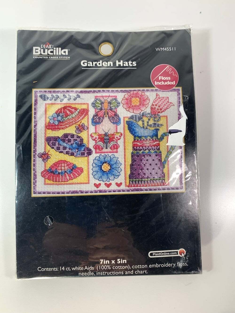 Bucila Mini Counted Cross Stitch Garden Hats Kit, #45511, 5"x7"